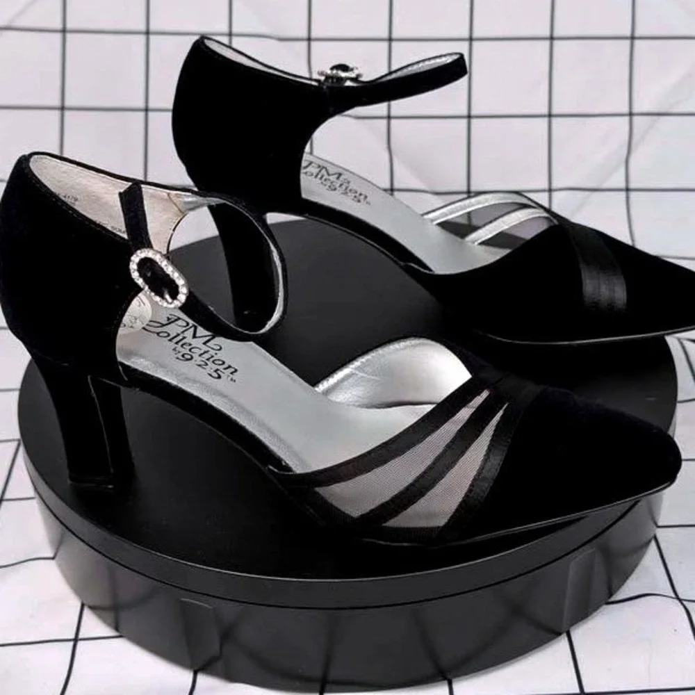 PM COLLECTION BY 925 ~ Black Velvet Strappy‎ High Heel ~ Women's 8.5M
